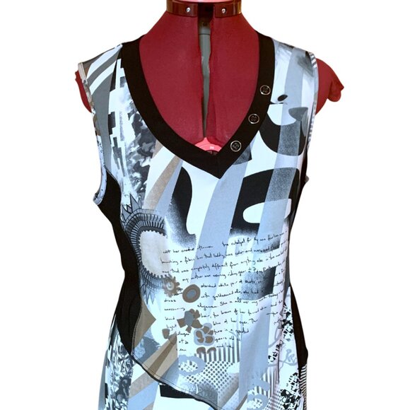 MARIE CLAIRE - Abstract Black and White Sleeveless Dress - XL - Picture 8 of 12